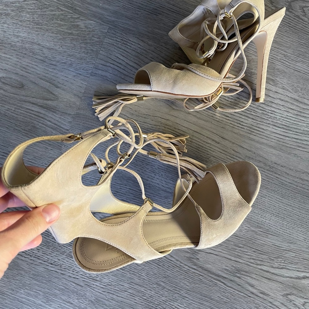 Beige lace up heels